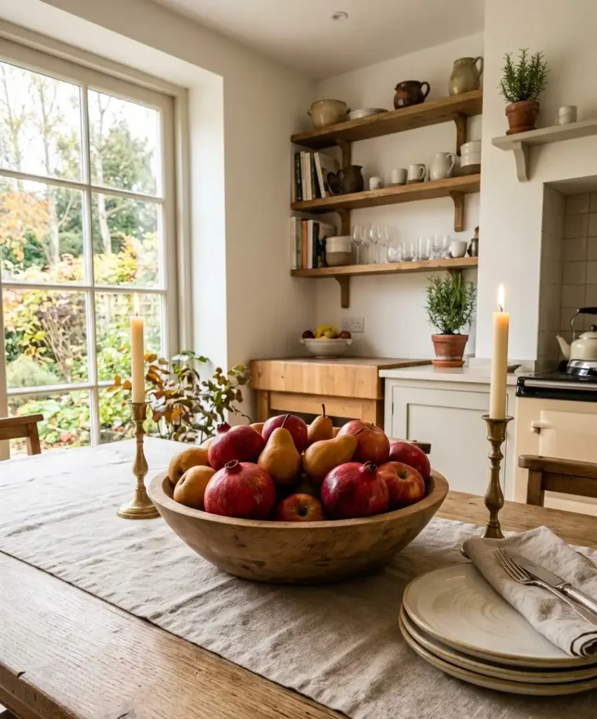A bowl of fruit and pomegranates