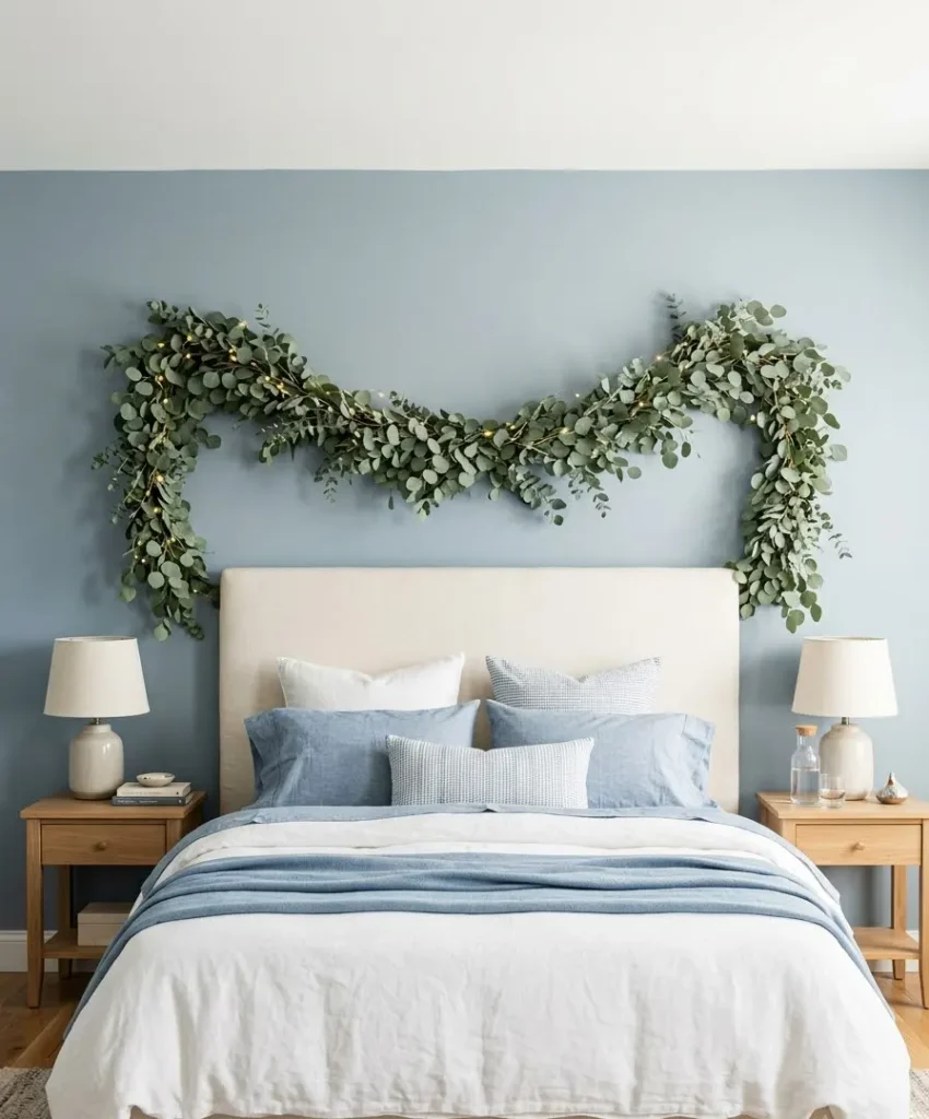 A eucalyptus garland over the headboard