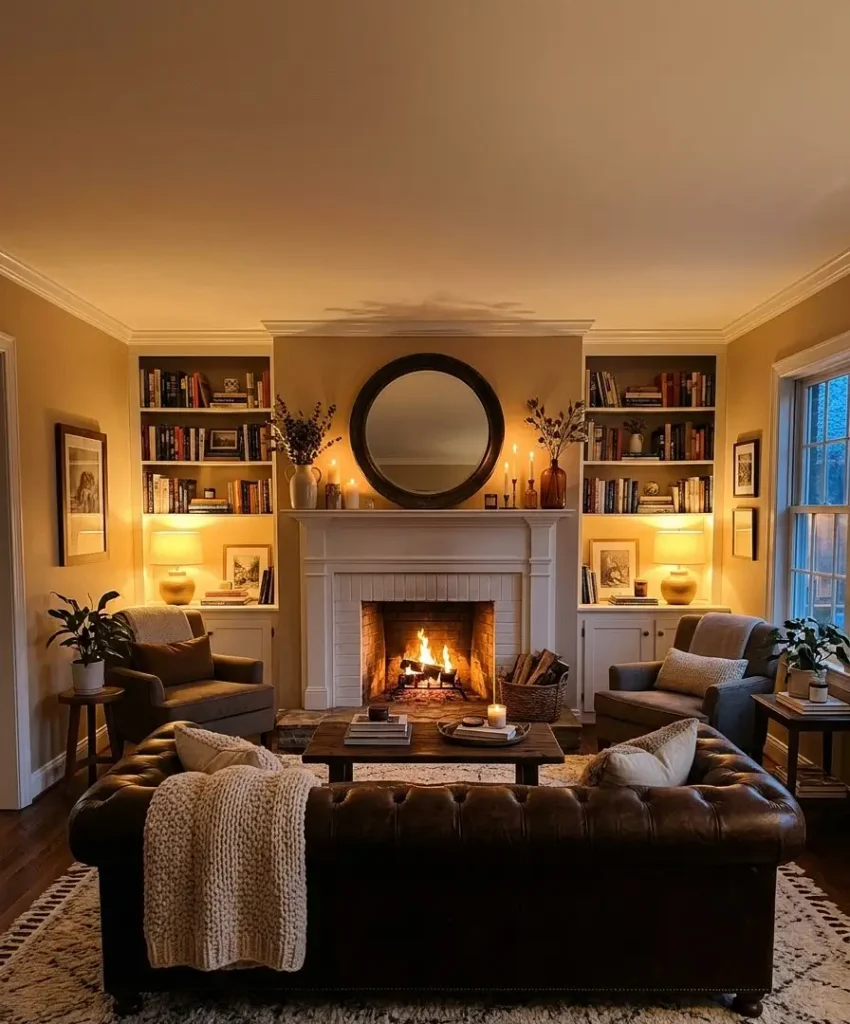 A fireplace and mantel