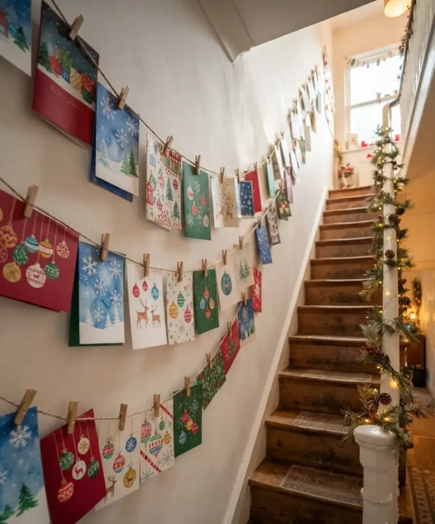 A gallery wall of Christmas cards