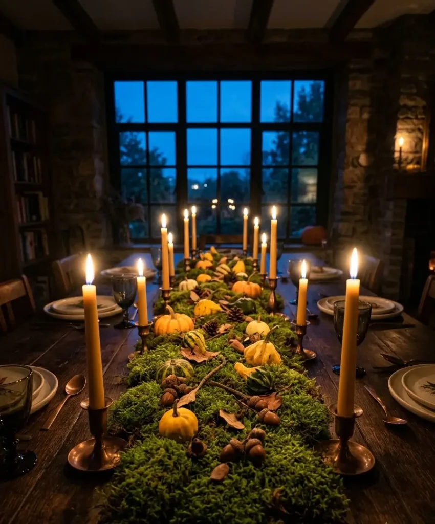 A moss and candle garland