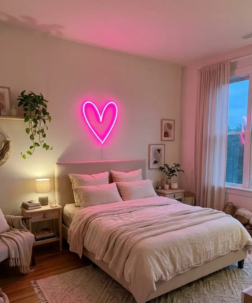 A neon sign with a holiday word