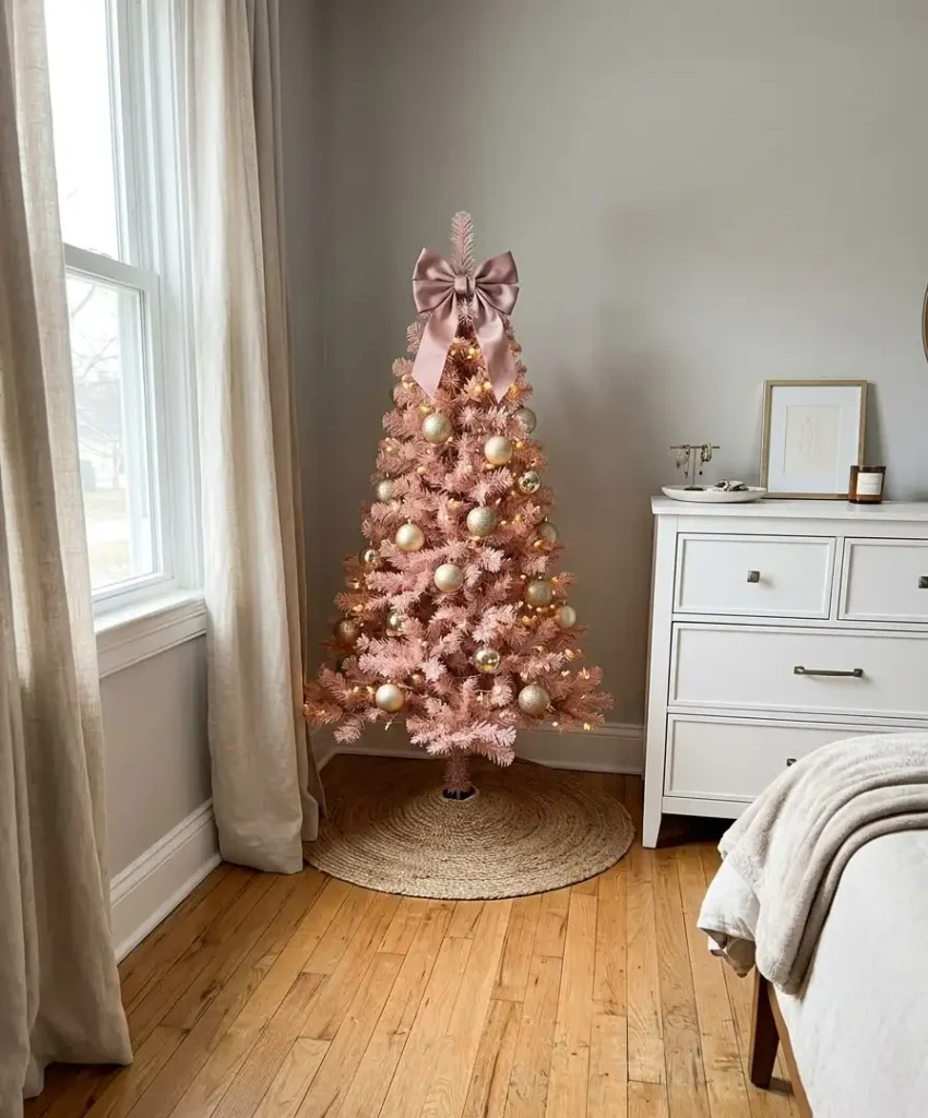 A slim pink tree in the cornerA slim pink tree in the corner