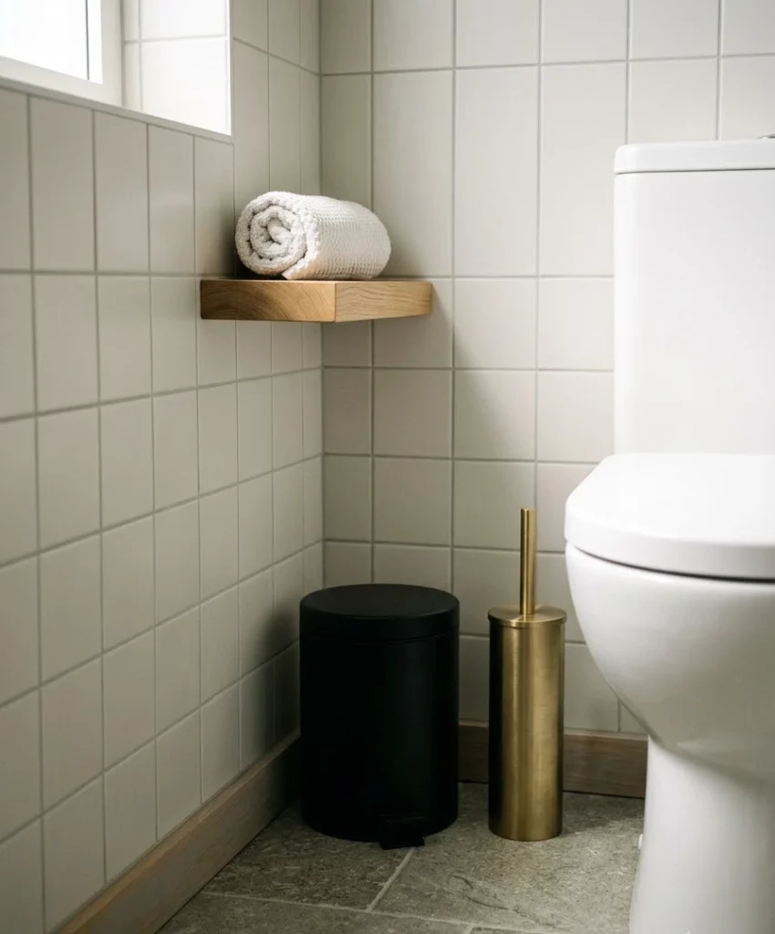  A stylish trash can and toilet brush