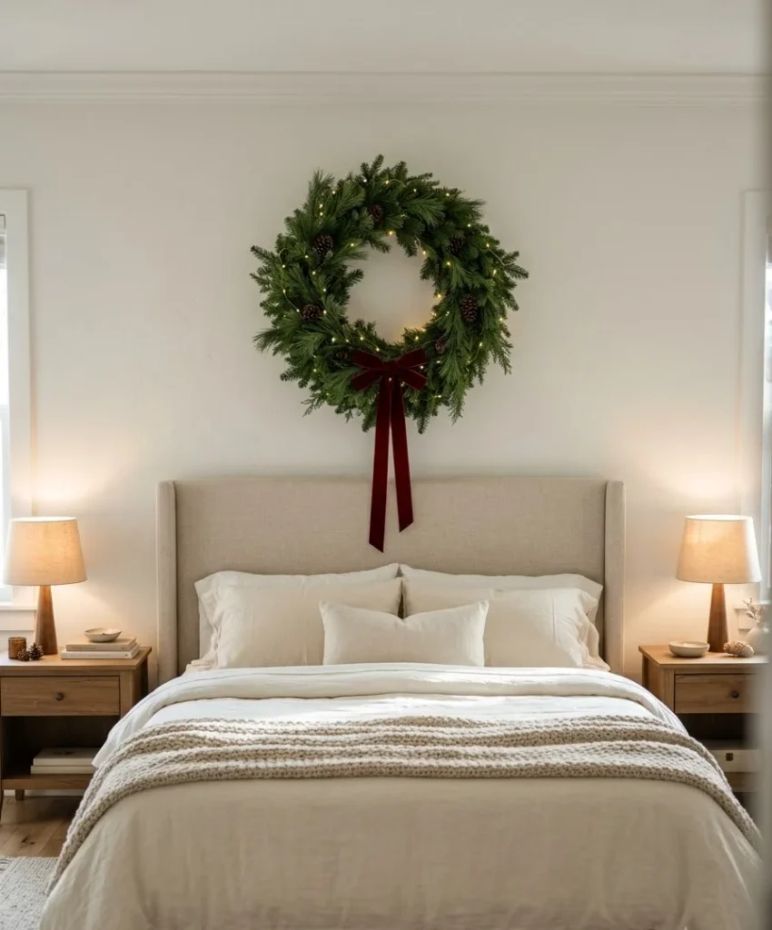 A wreath above the bed