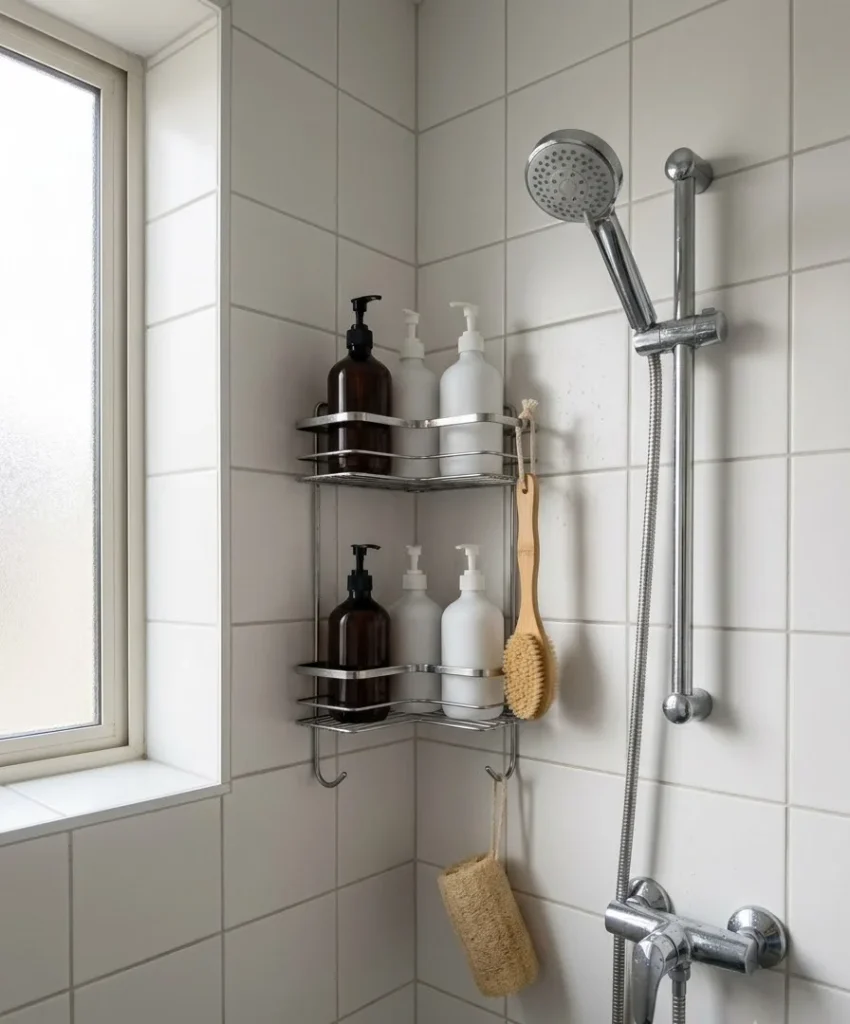 Add a corner shower caddy