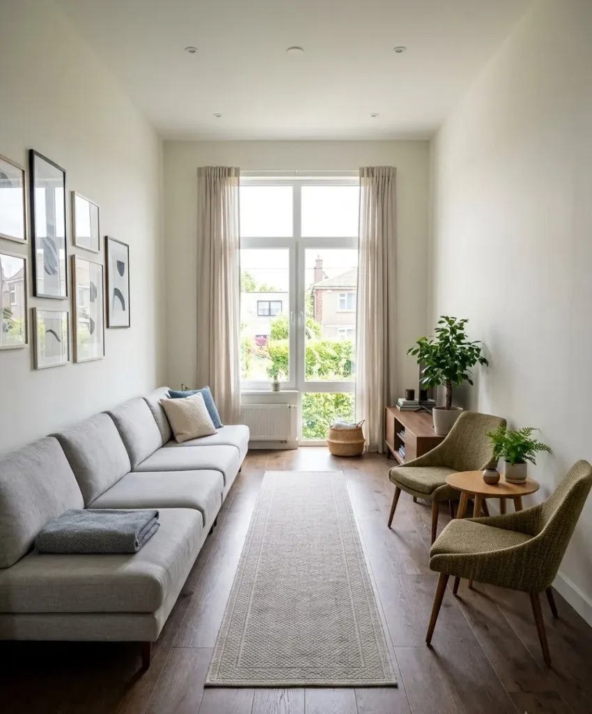 Armless sofa in a narrow room