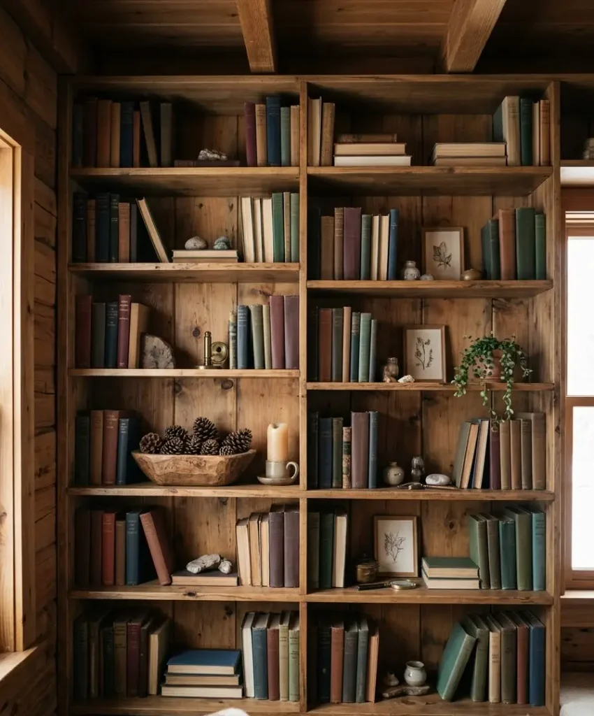 Arrange a vignette on a bookshelf