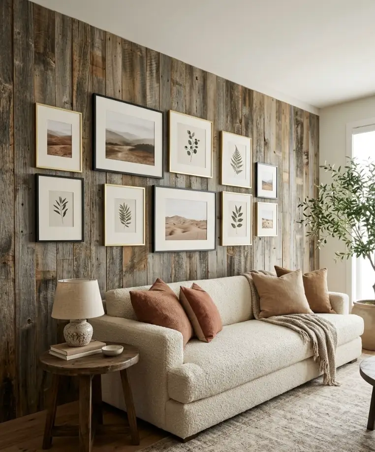 Barnwood sofa wall with