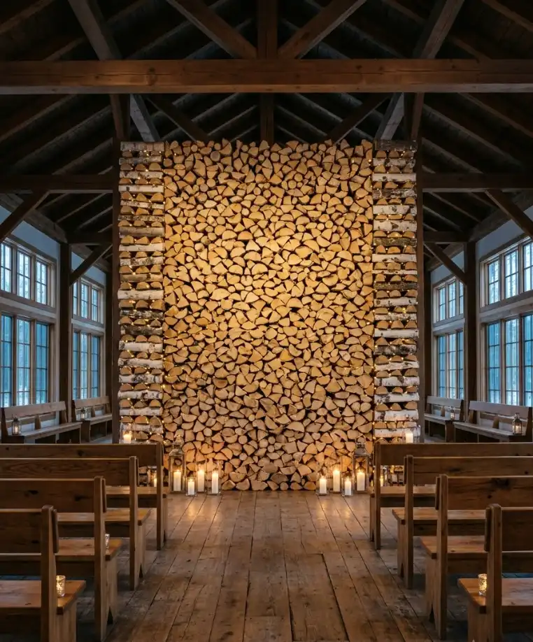 Birch log ceremony backdrop