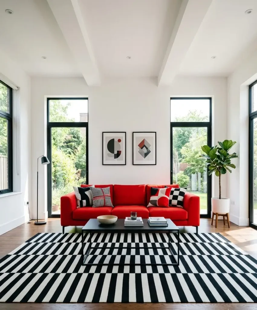 Black and white striped rug