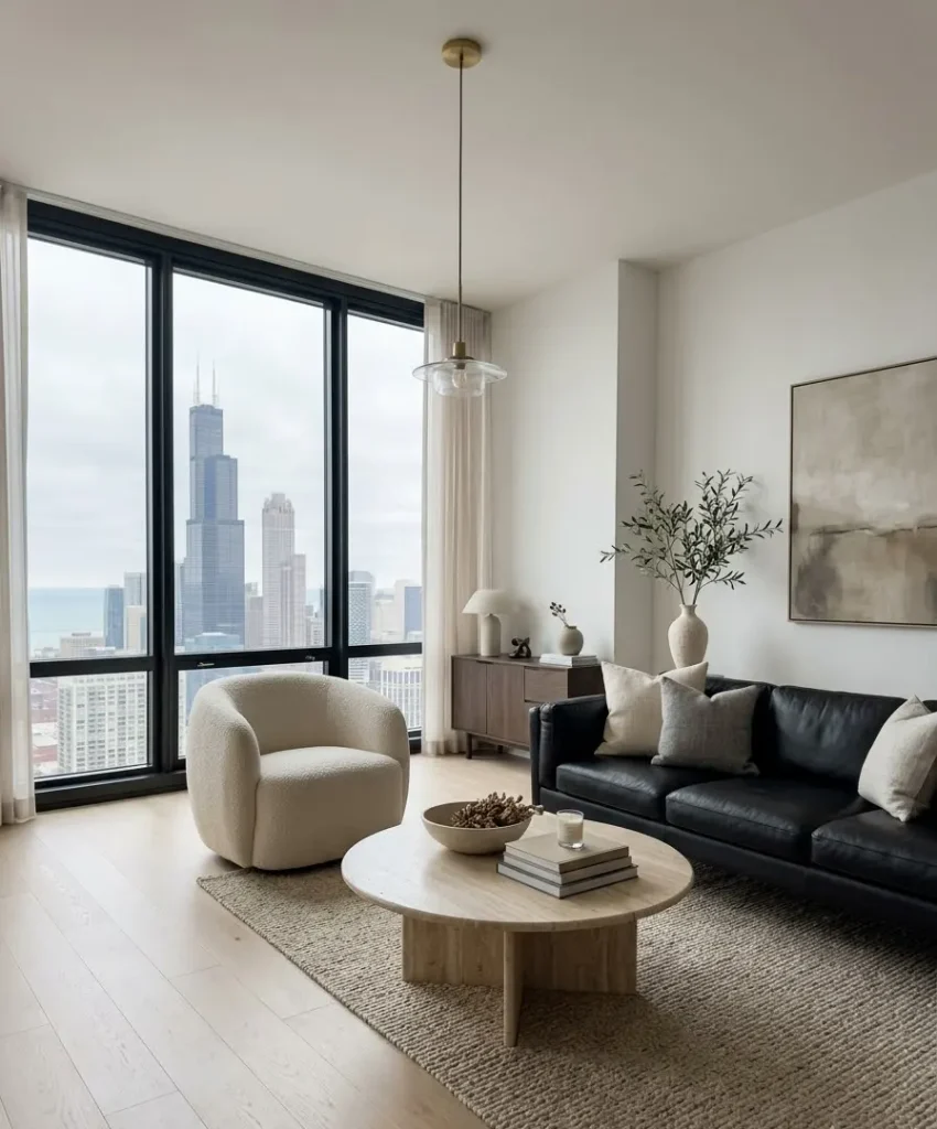  Boucle accent chair across from it