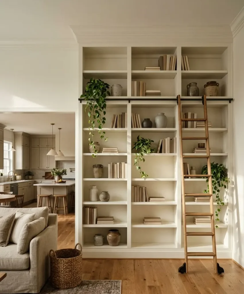 Built-in shelving wall