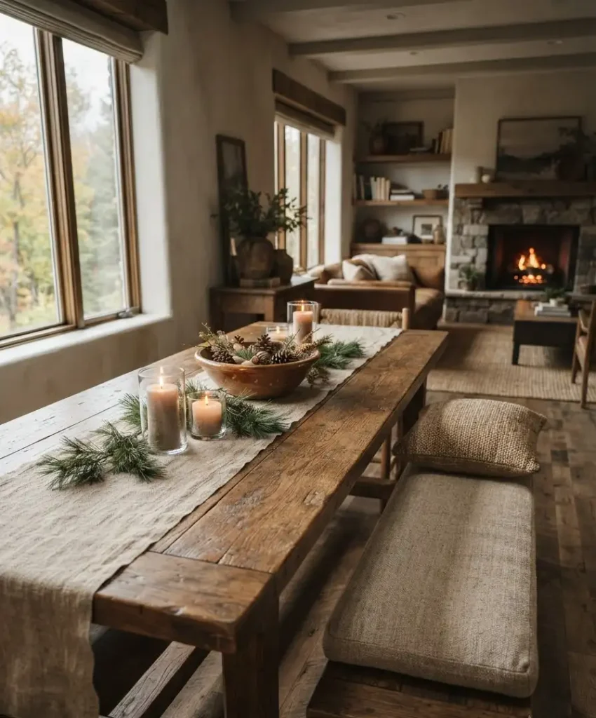 Burlap and linen table runner and pillow covers