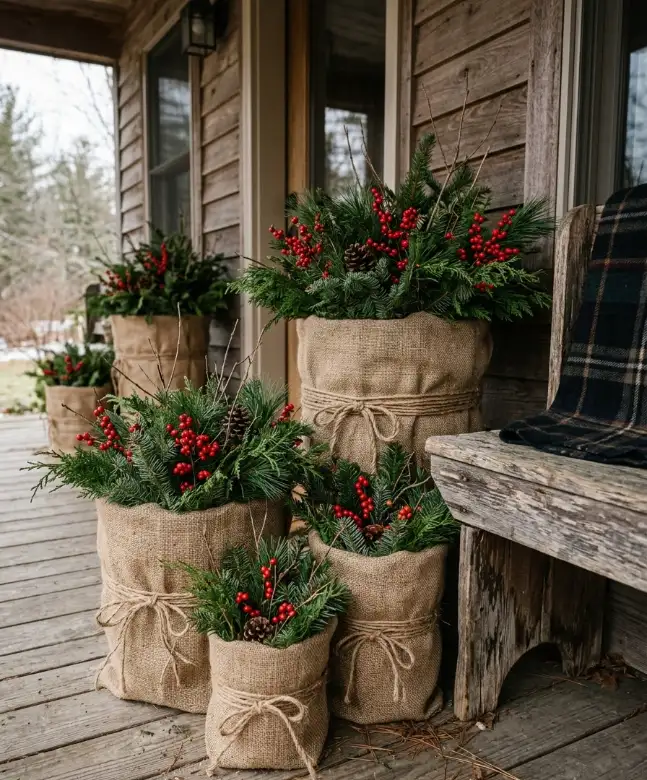 Burlap wraps around planters