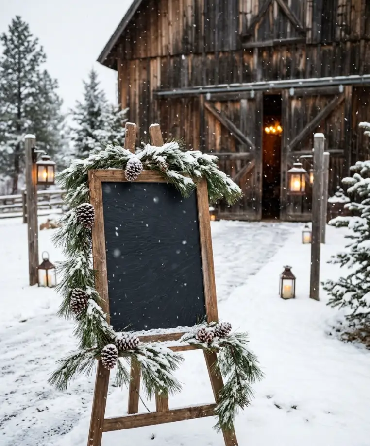 Chalkboard welcome sign with a winter script
