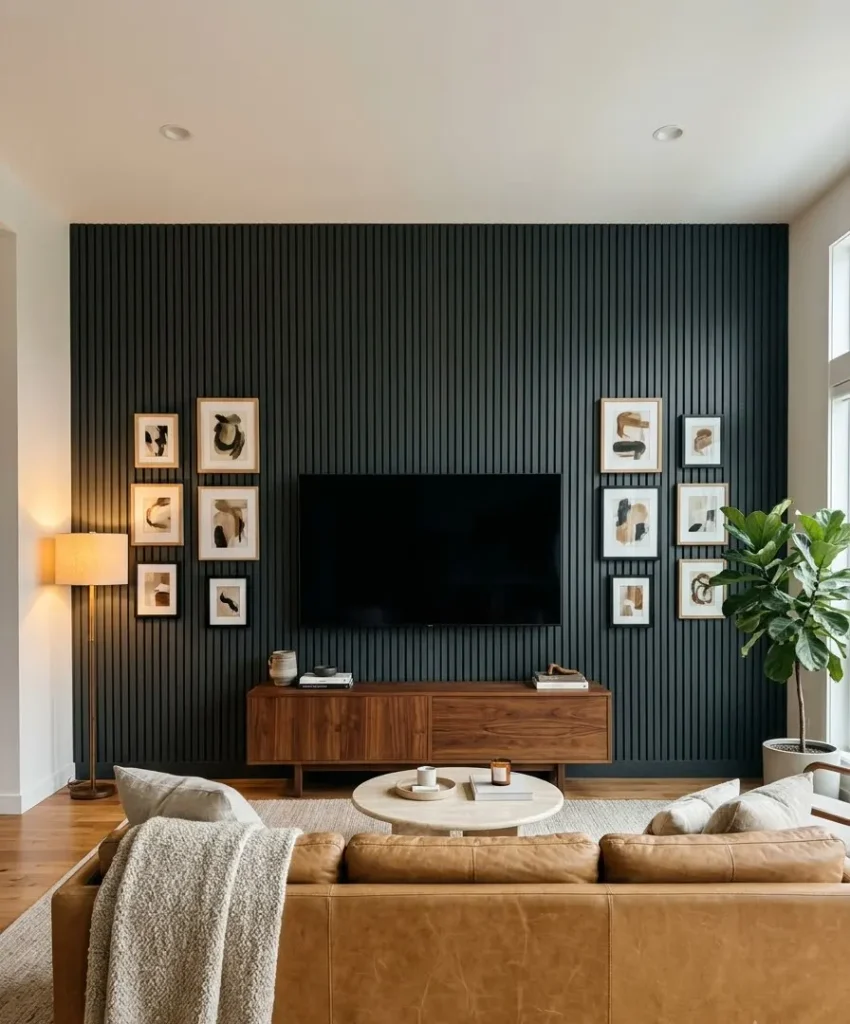 Charcoal slats with a gallery