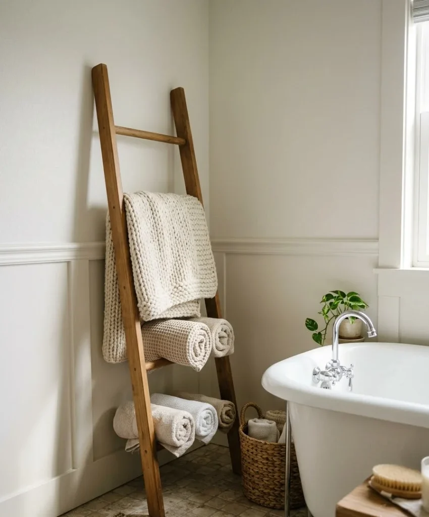 Chunky knit throw on a ladder