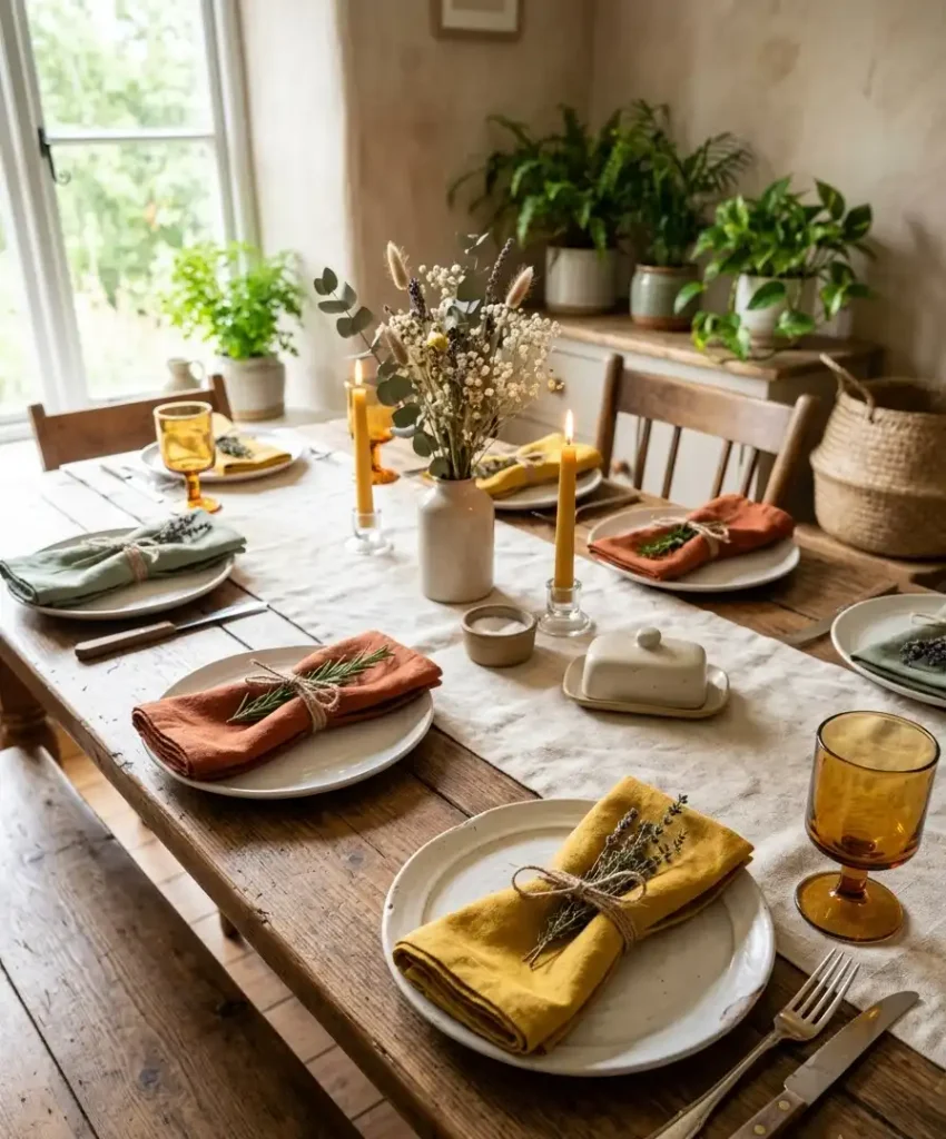 Cloth napkins with twine rings