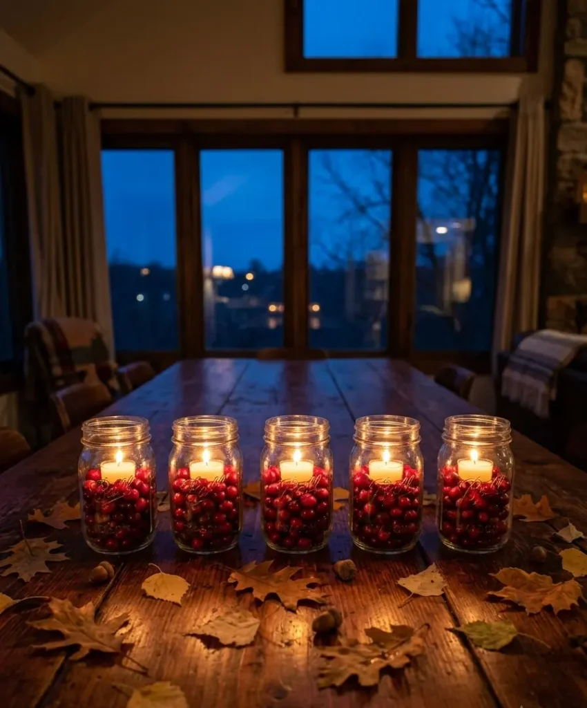 Cranberry mason jar votives