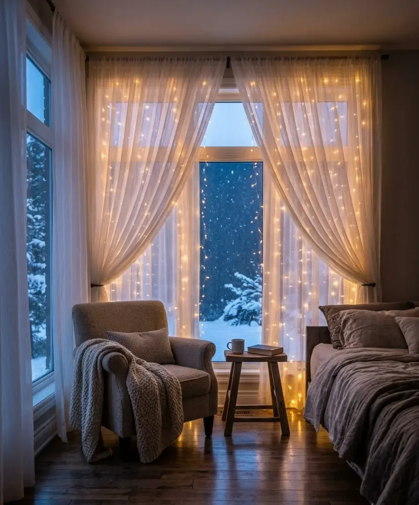 Curtain lights across the window