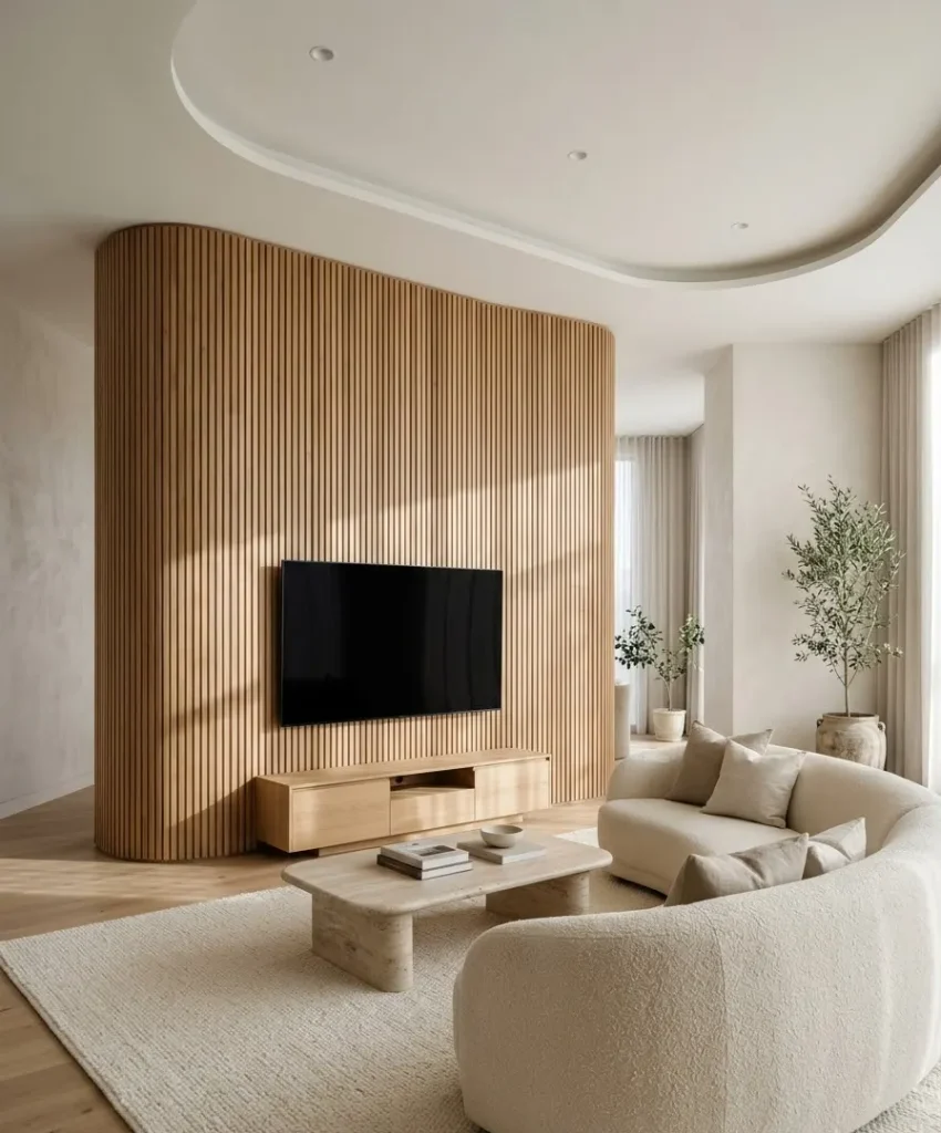 Curved slat wall for a statement corner