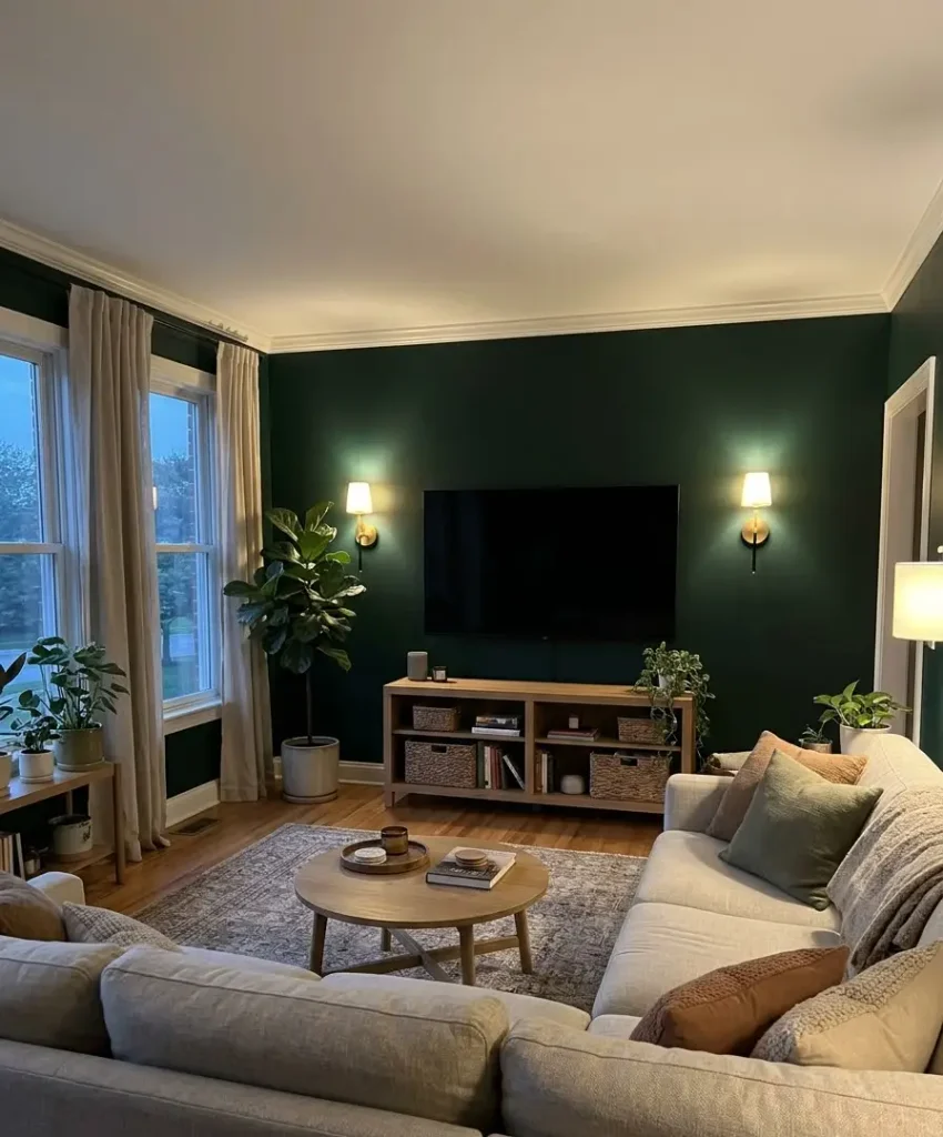 Dark green TV wall