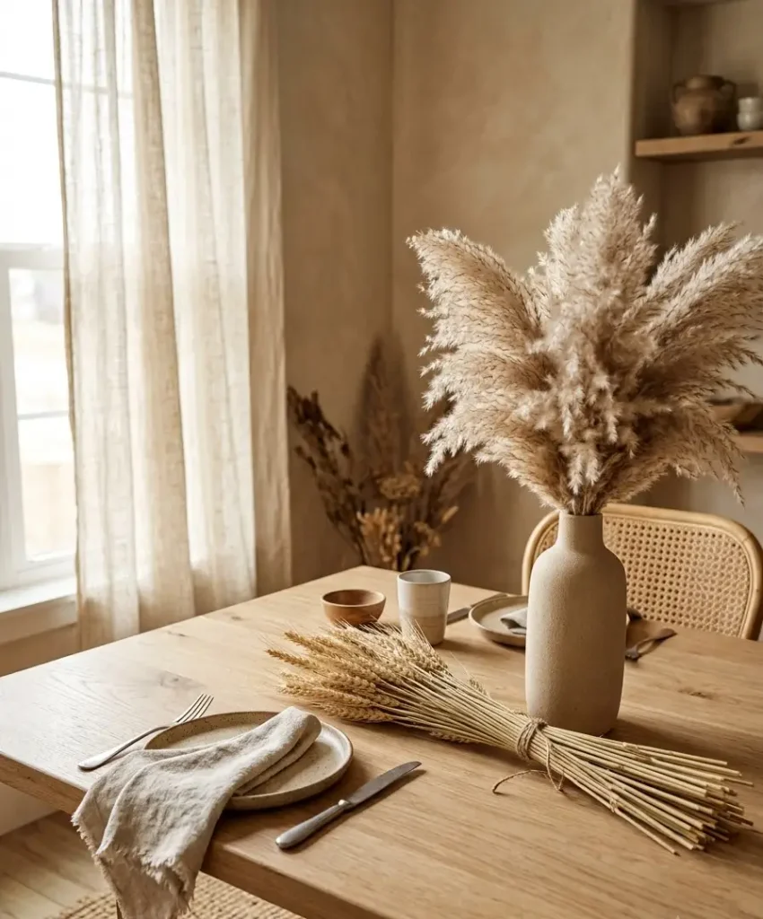 Dried wheat and pampas bundles