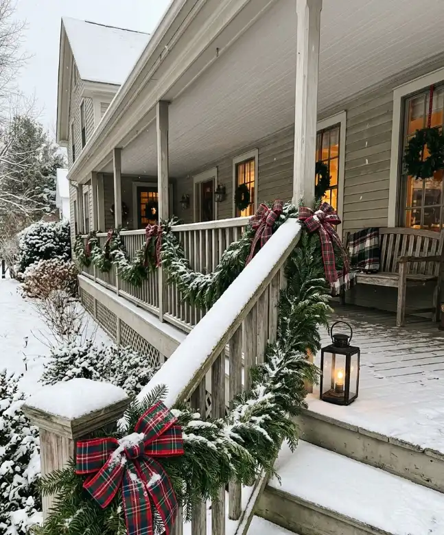 Evergreen garlands on the railing