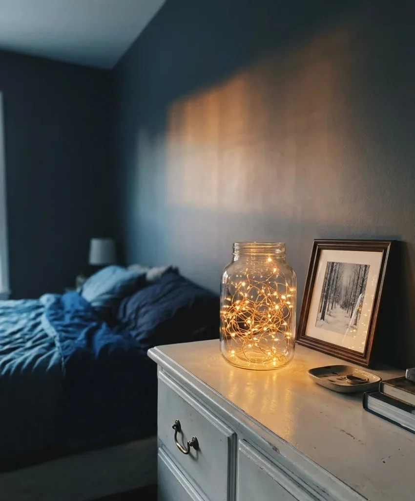 Fairy lights in a glass jar