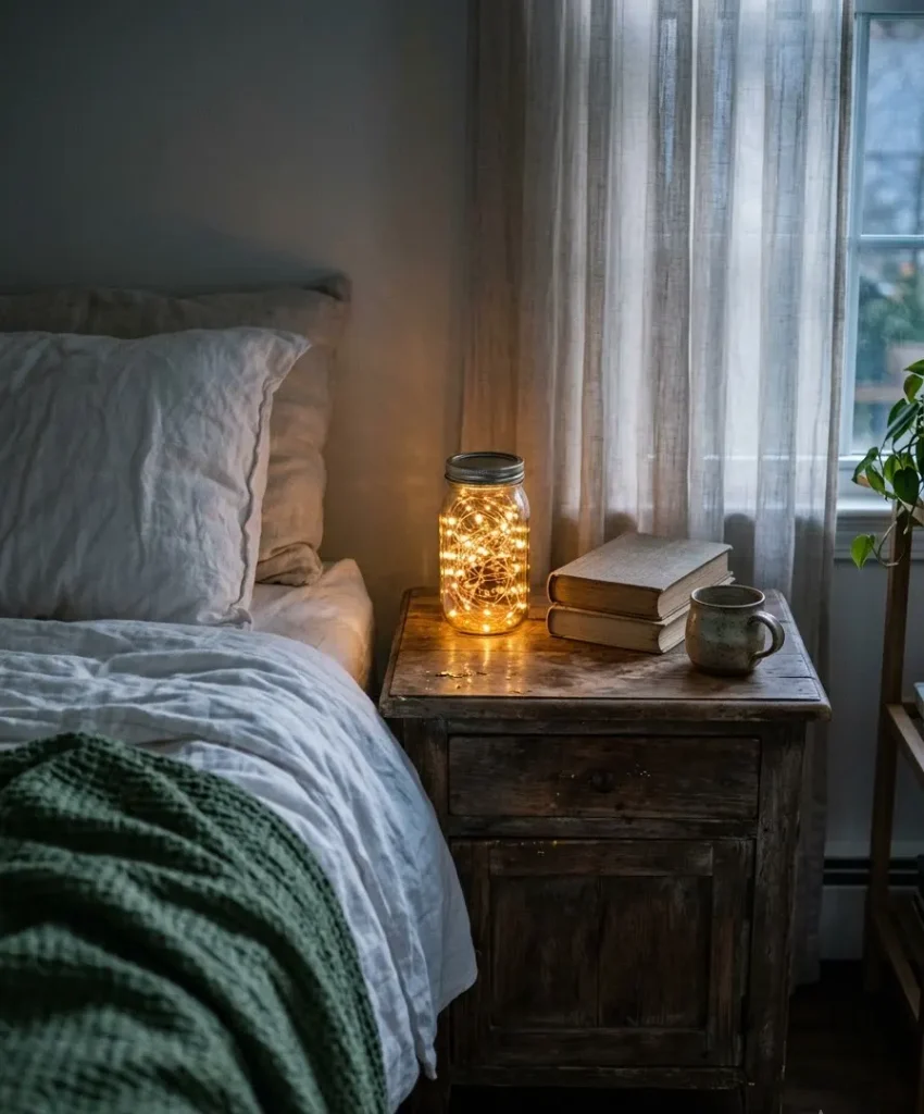 Fairy lights in a glass jar