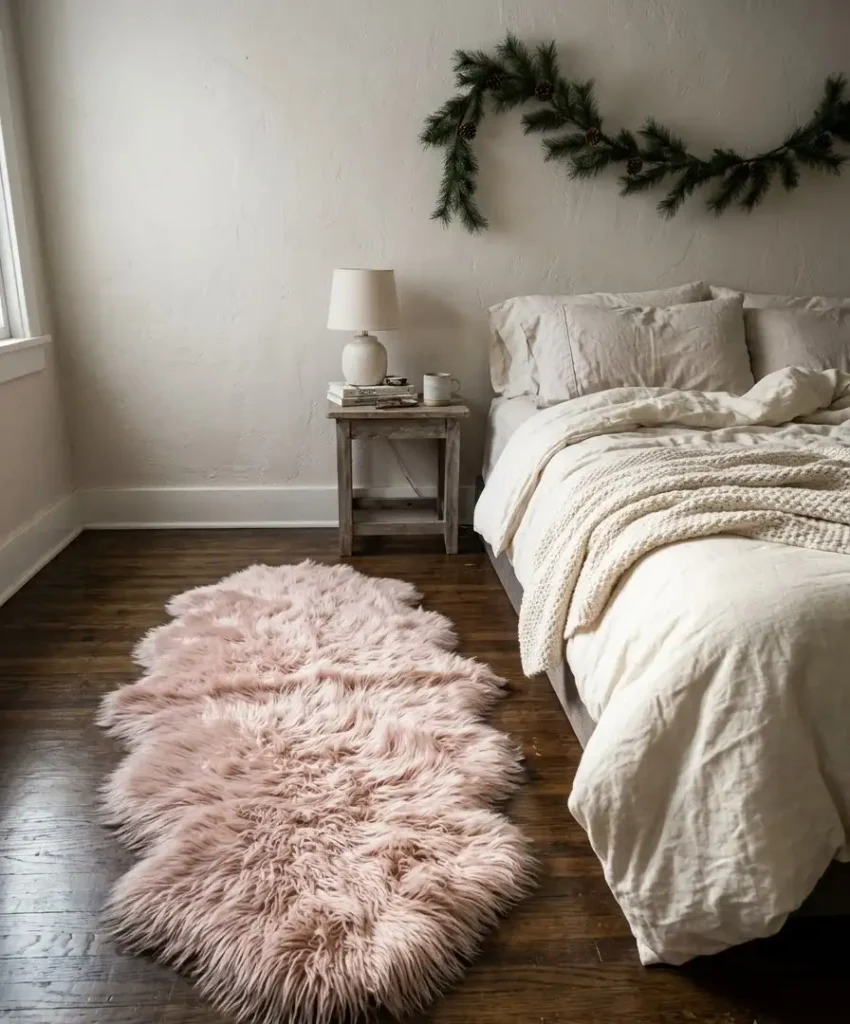 Faux fur rug in pale pink