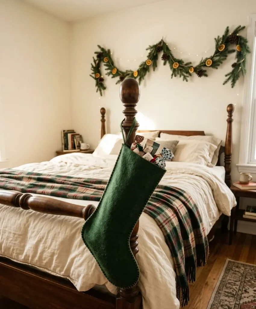 Felt stocking on the bedpost