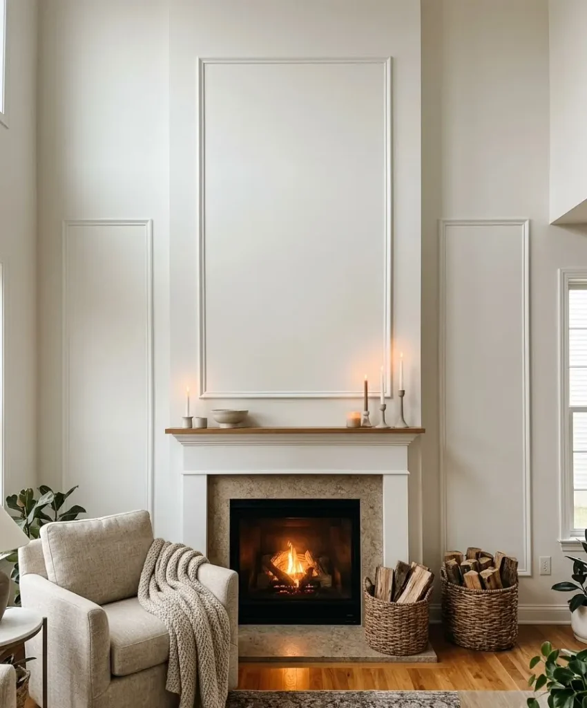 Fireplace wall with a molding frame