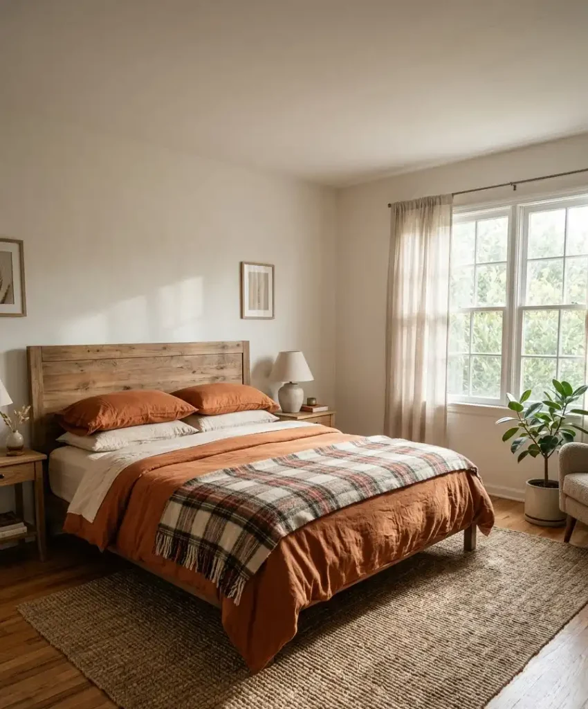 Flannel bedding in rust or cream