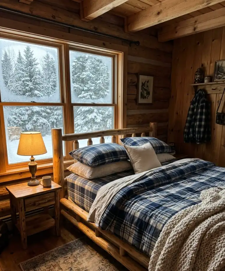 Flannel in a plaid with blue at its core