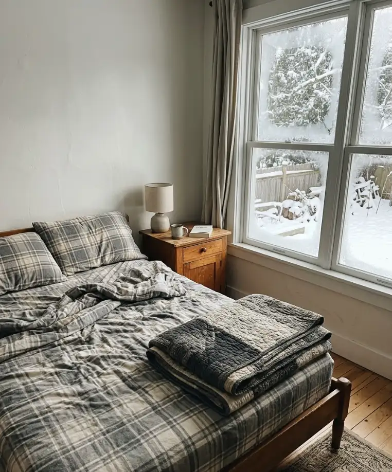 Flannel sheets in a muted plaid
