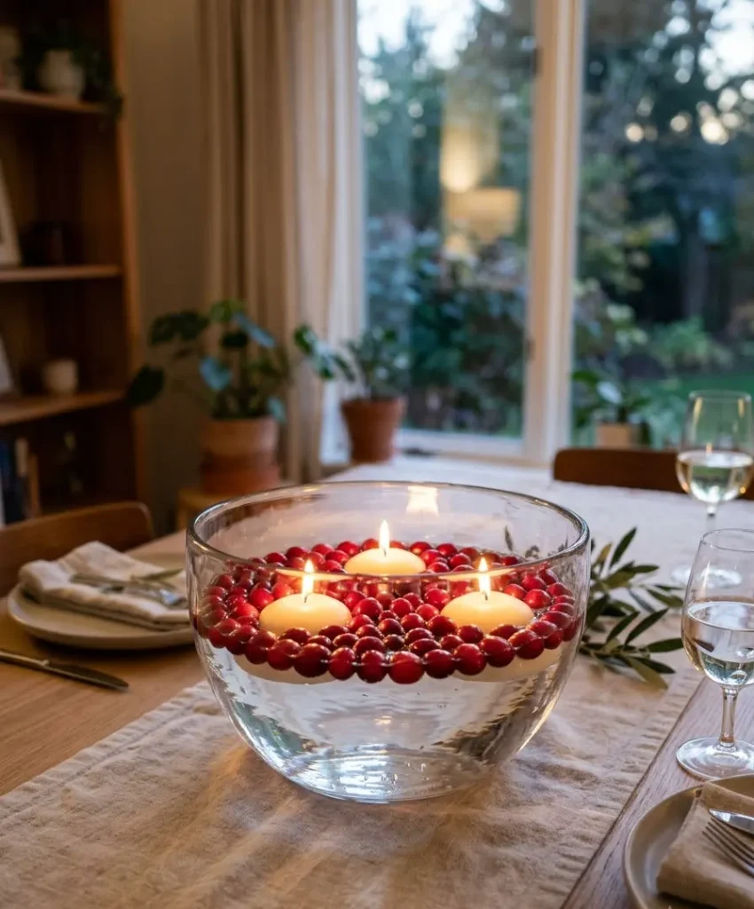 Floating candles in cranberry water