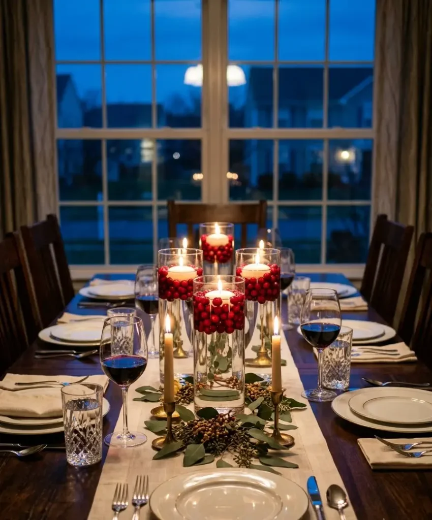 Floating cranberry candle vase