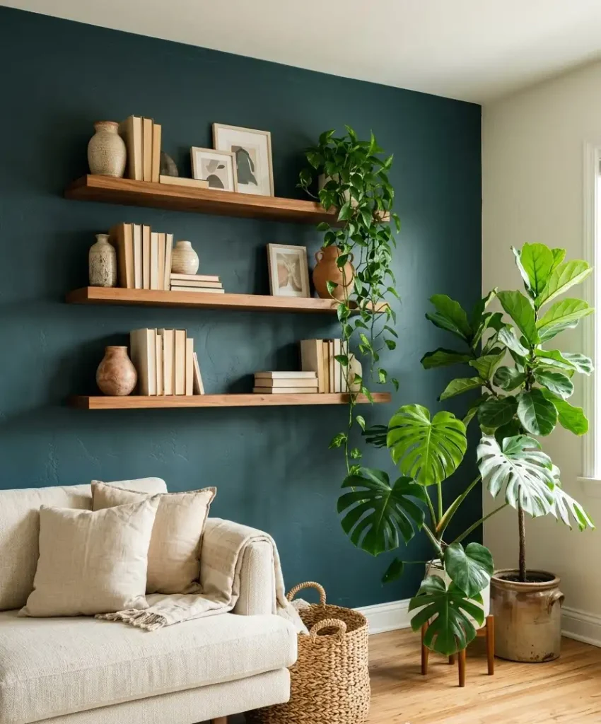 Floating shelves and plants