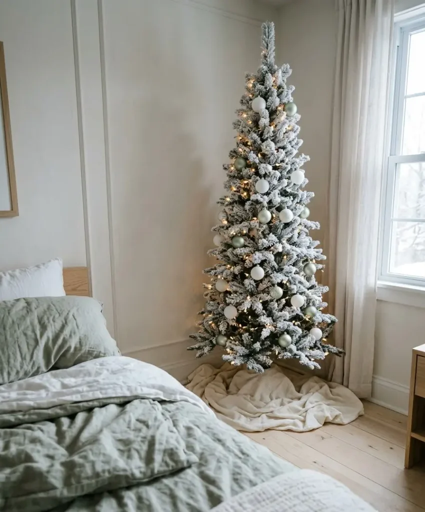 Flocked tree in the corner