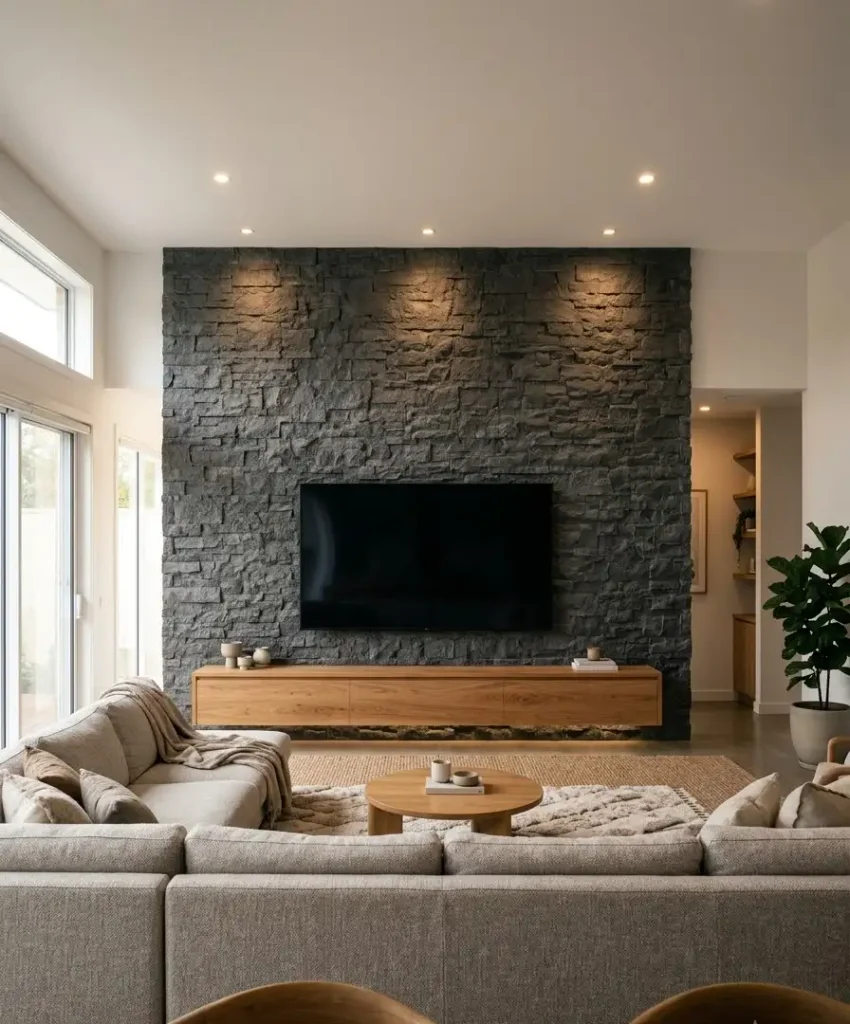 Floor-to-ceiling stacked stone