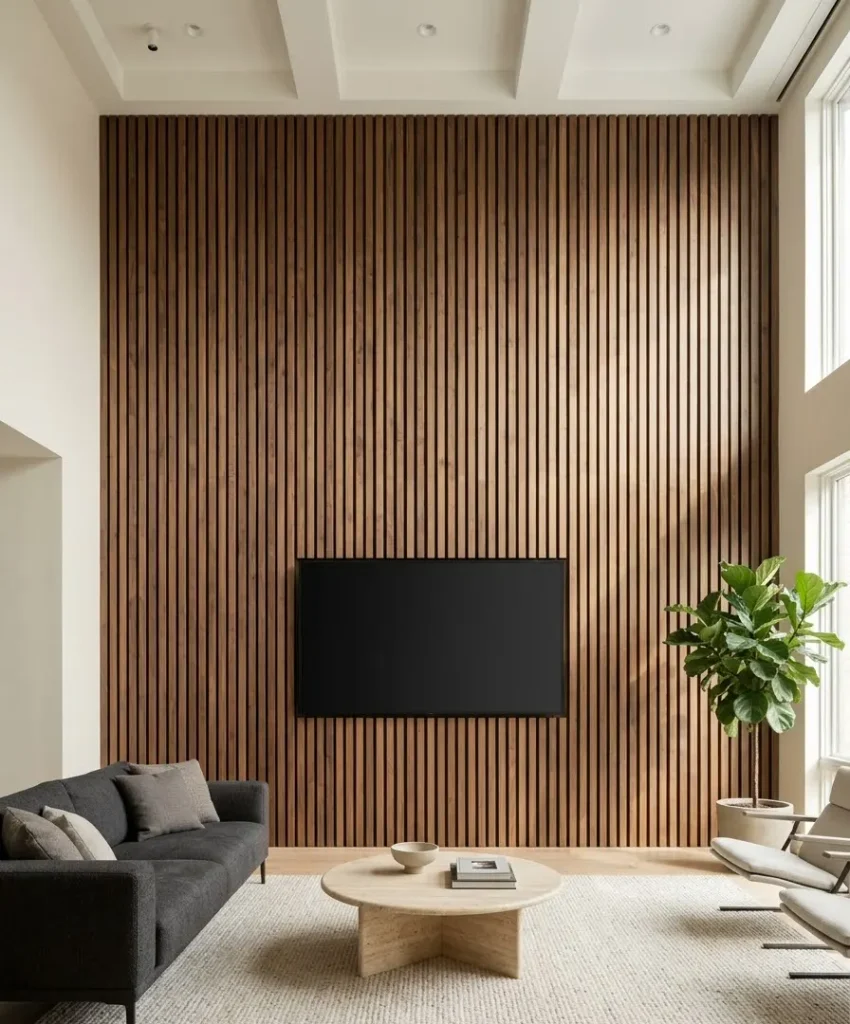 Floor-to-ceiling walnut