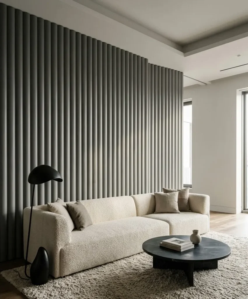 Fluted panel wall in smoky grey