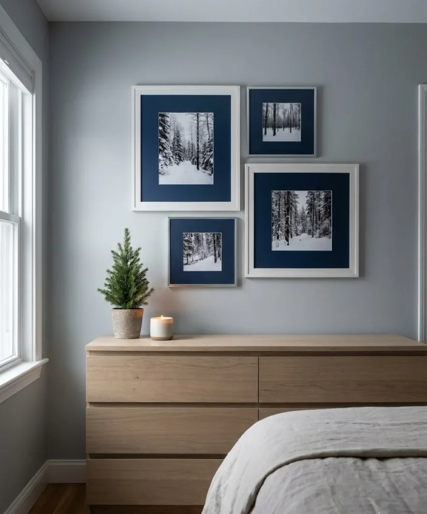 Frame winter art in navy mats