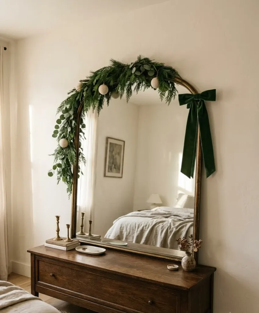 Garland draped on a mirror