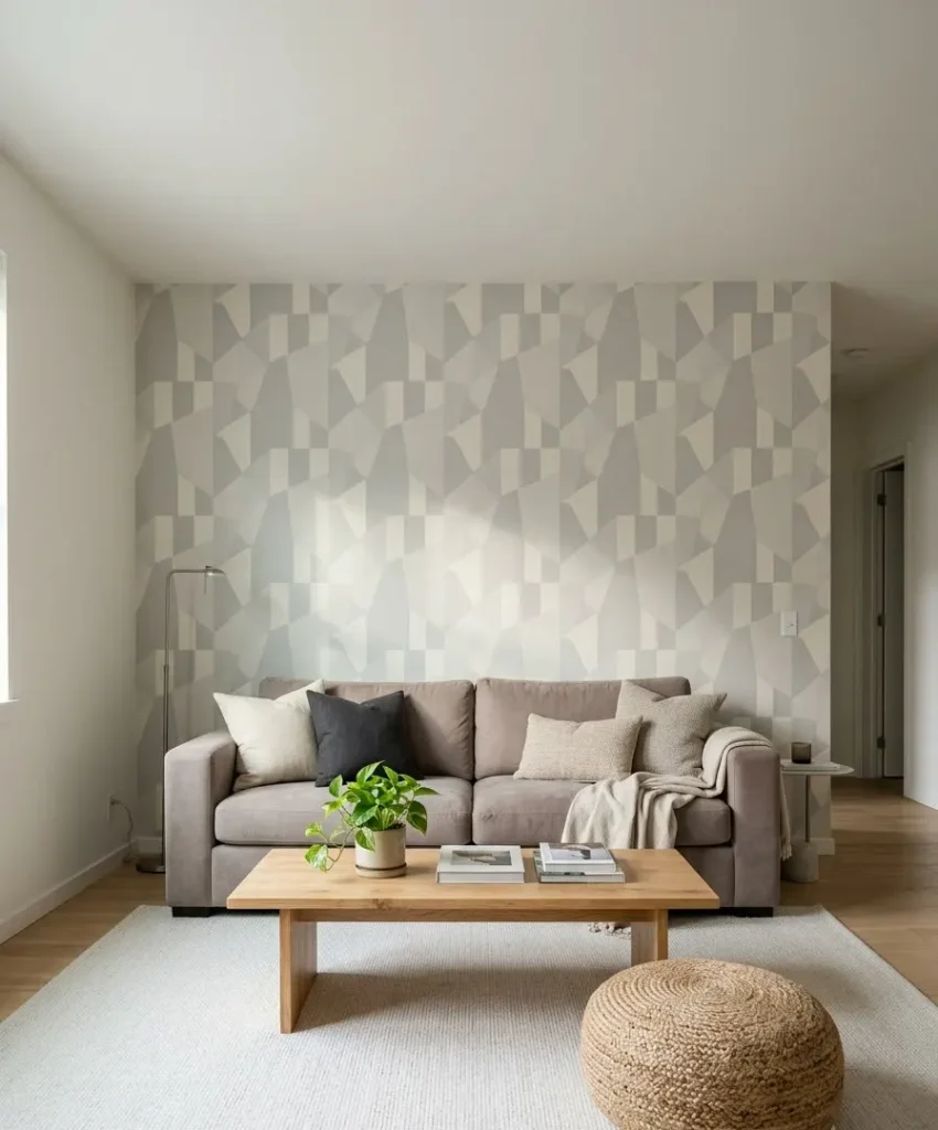 Geometric wallpaper in grey and cream