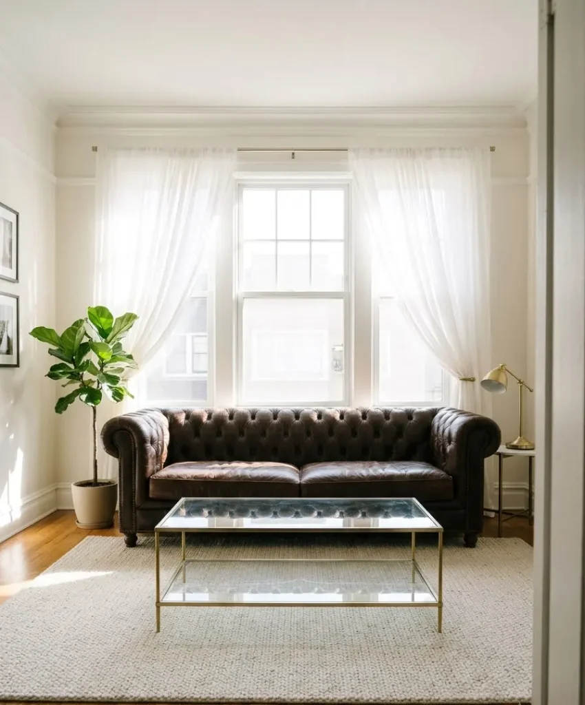 Glass and brass coffee table