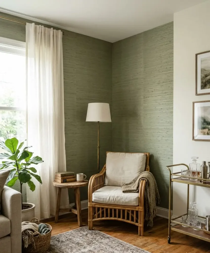 Green grasscloth wallpaper