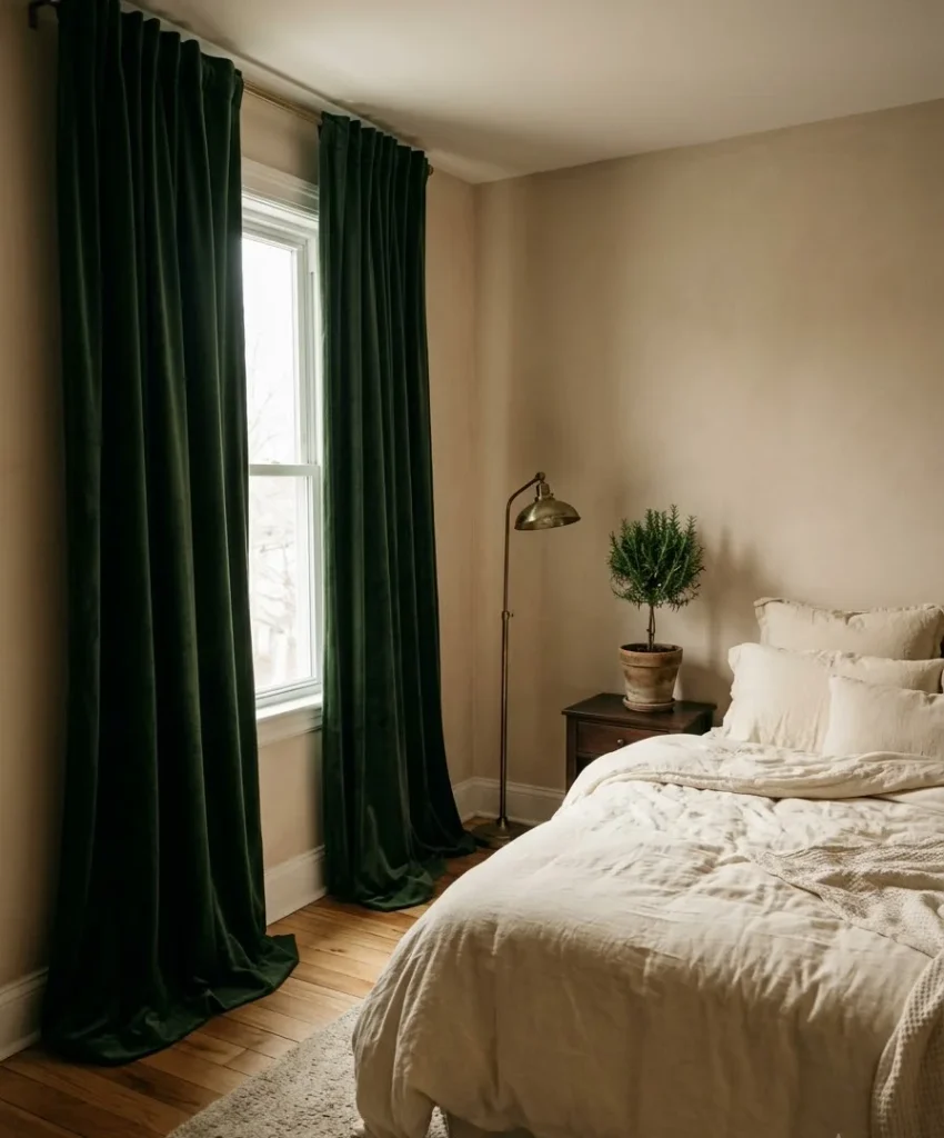 Green velvet curtains